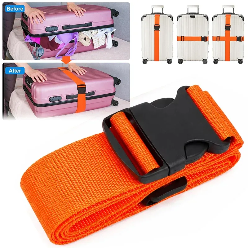 sangle de bagage réglable de 2 m, ceinture croisée pour voyage, sangle de valise en nylon avec boucle de verrouillage, accessoires pour sacs de camping.