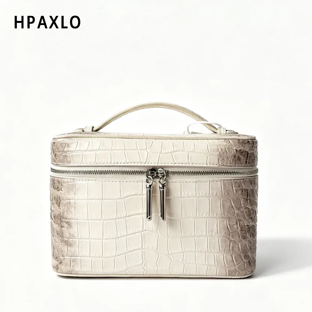 pochette de toilette en cuir véritable motif crocodile himalaya, organiseur de bijoux portable, étui de rangement pour produits de soin, trousse de voyage de luxe