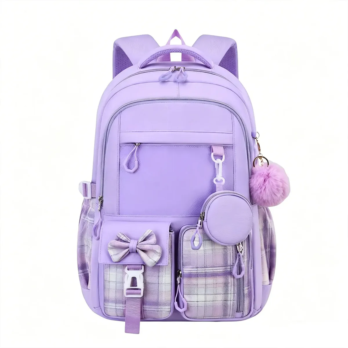 sac dos oxford polyester noir accents roses noeud papillon poche limon ceinture coussin air style préppy jacquard usage école voyage