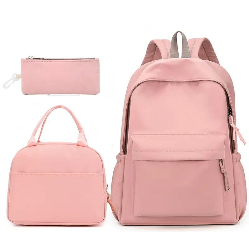 sac à dos personnalisé pour collégiens de grande capacité, nouveau style universitaire, sac à dos personnalisé de couleur unie + trousse à crayons + sac à déjeuner