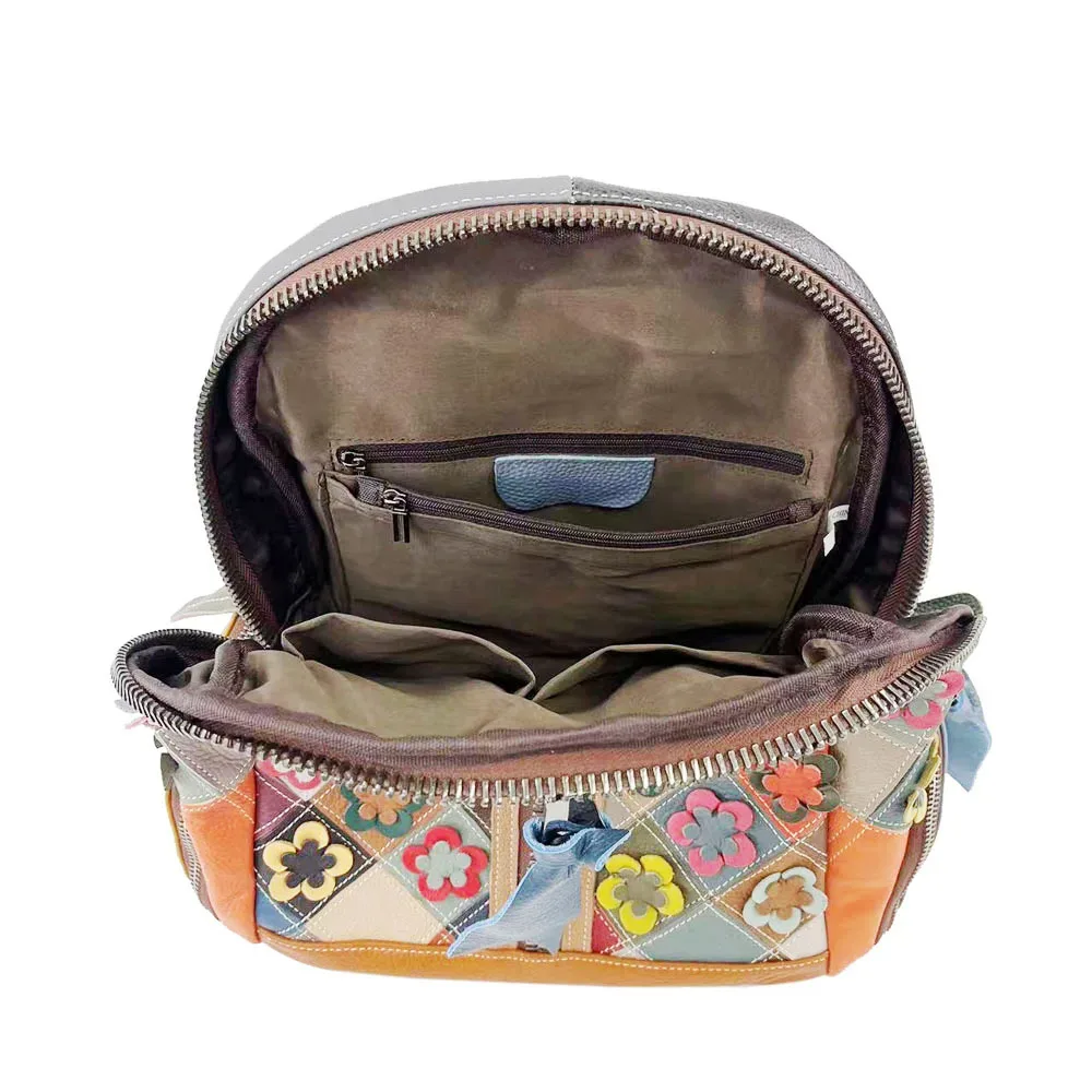 sac à dos en cuir véritable pour femme, motif floral, cartable de voyage pour dames, nouvelle collection 2025