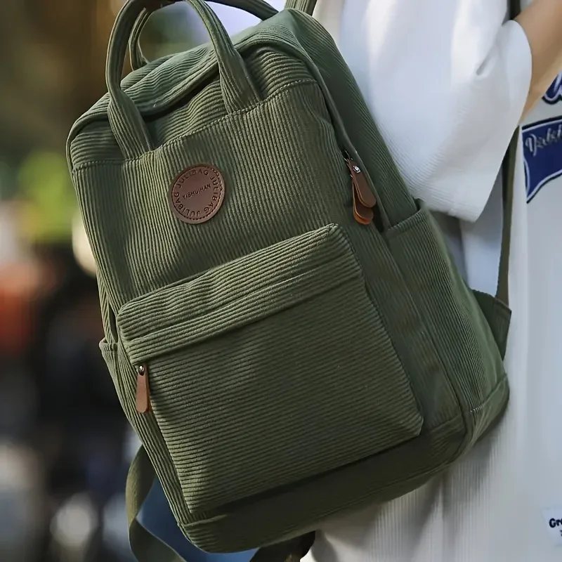 sac à dos décontracté en velours côtelé pour adolescents, 14 compartiments pour ordinateur portable, sac pour lycée et collège avec poche zippée, sacs à dos pour l'école