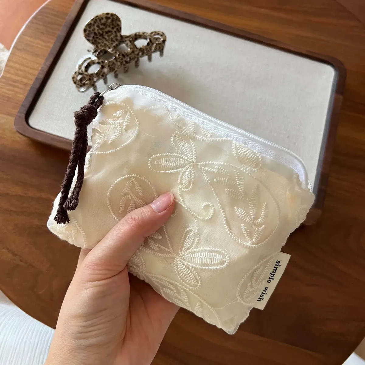mini sac à maquillage rétro en dentelle brodée, porte-monnaie à fermeture éclair, petit organisateur de cosmétiques, pochette pour serviettes hygiéniques, porte-cartes