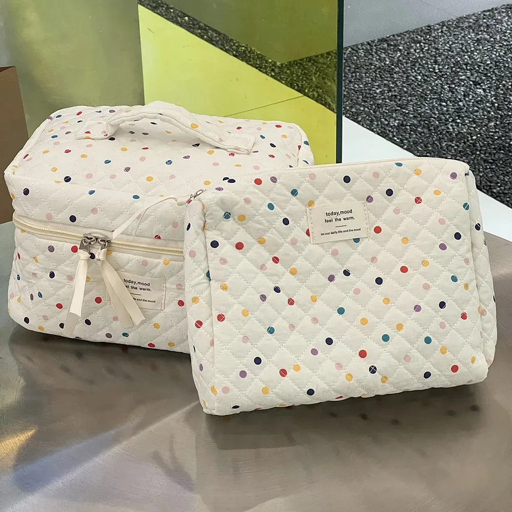 sac de rangement de maquillage pour femmes, fourre-tout à points colorés, organisateur de voyage portable, sac matelassé pour cosmétiques, pochette pour dames pour rouges à lèvres