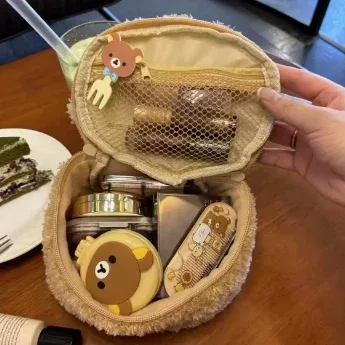 trousse de maquillage en peluche ours anime relaxant, sac cosmétique pour femmes, pochette de rangement bijoux, organisateur pour filles, sacs à main, cadeau, ventes flash