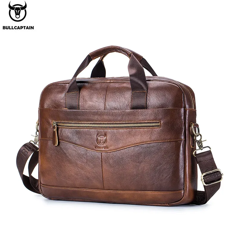 sacoche cuir vache marron top-grain leather poignée souple bandoulière amovible polyester intérieur informatique usage voyage business