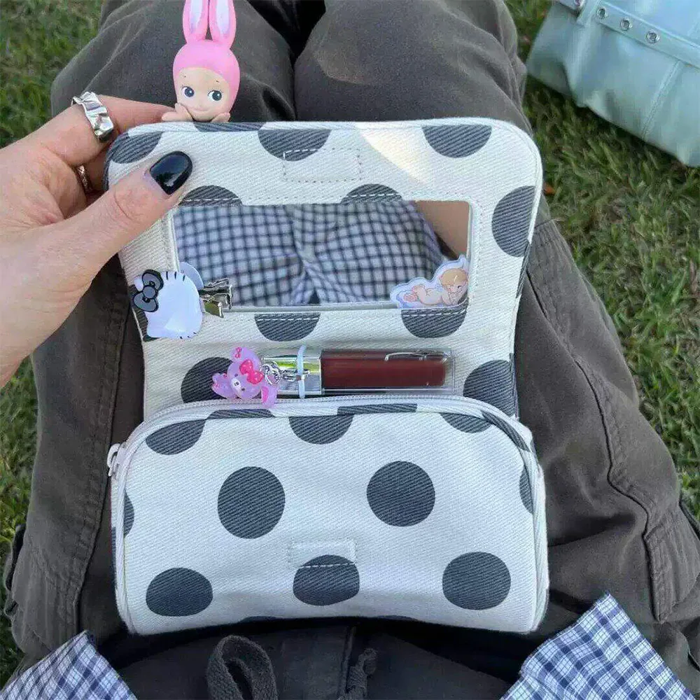 trousse de maquillage portable à rabat avec miroir, organisateur de voyage à fermeture éclair pour cosmétiques, trousse de toilette de voyage portable, sac de rangement beauté