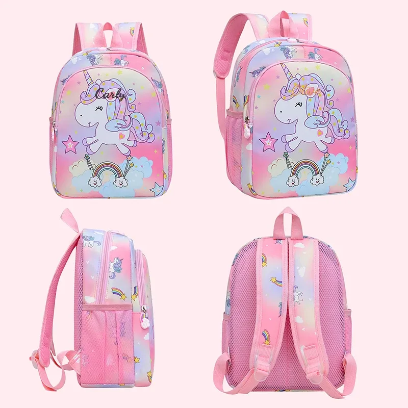 sac à dos décontracté à double bandoulière, élégant, avec imprimé licorne arc-en-ciel de dessin animé brodé personnalisé, disponible en 4 couleurs