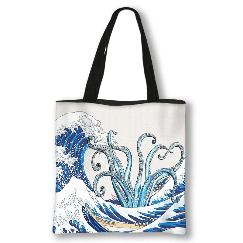 japon la grande vague de kanagawa sacs à provisions nuit étoilée femmes fourre-tout toile sacs à bandoulière pour voyage filles sac à main shopper sac