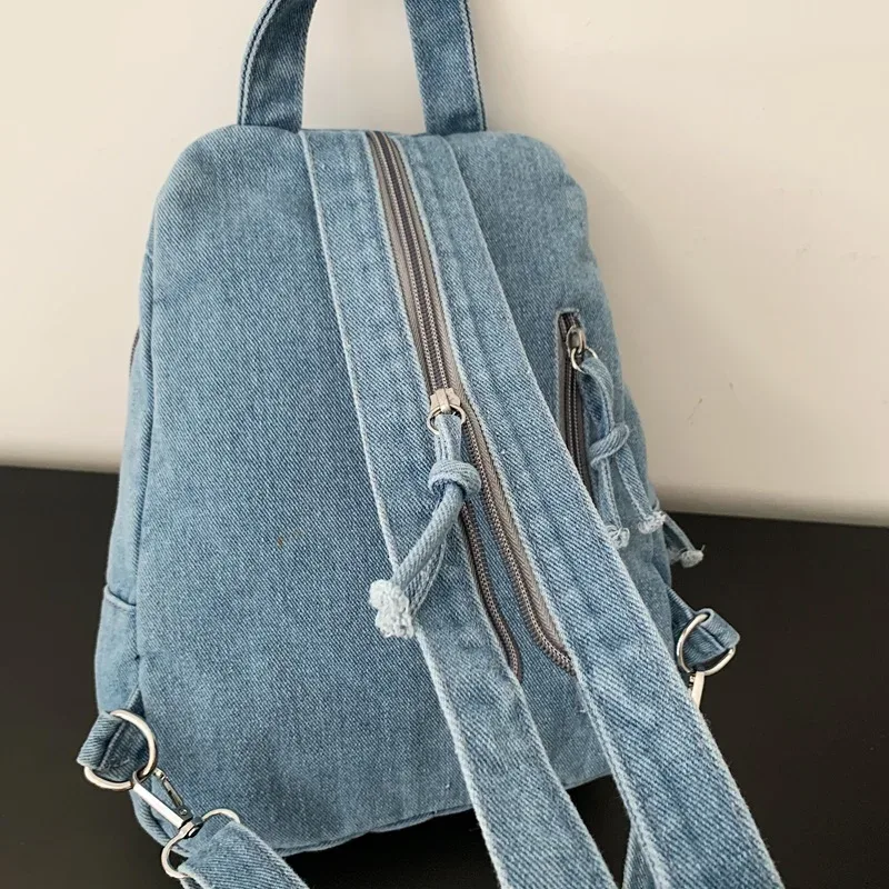 sac à dos en jean tendance pour femme, sac d'école décontracté, sac de voyage rétro délavé, sac à dos léger, sac à bandoulière pour usage quotidien