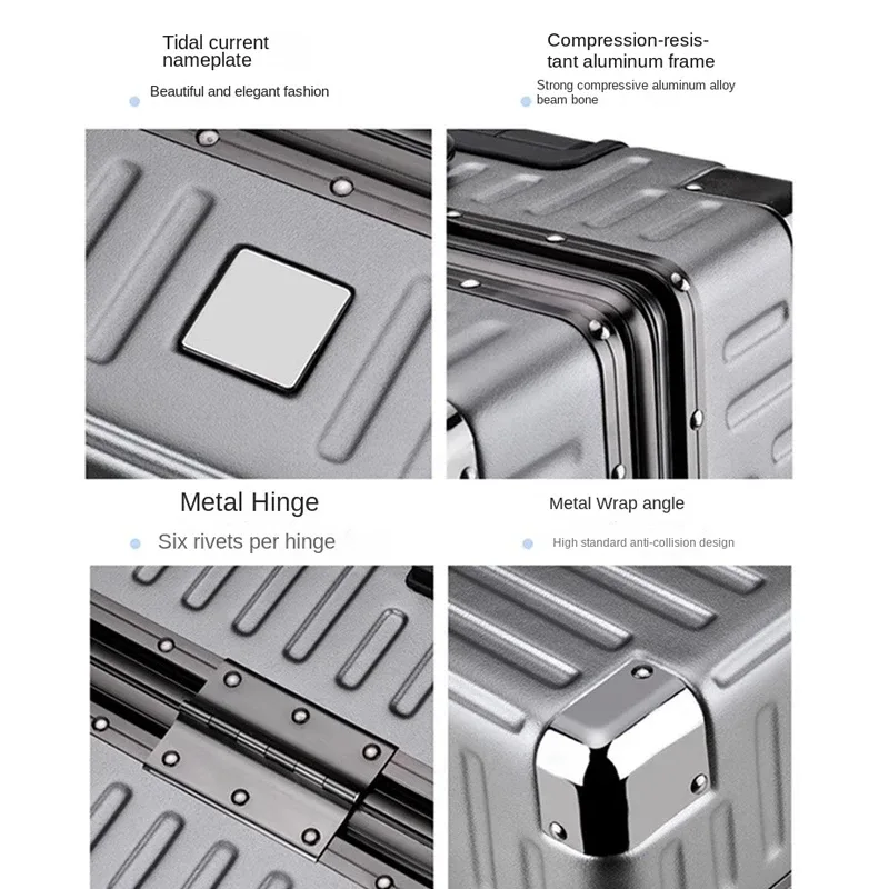 valise à cadre en aluminium, grande capacité, valise à roulettes robuste et durable, valise de cabine à code, valise en pc renforcé, 20/22/24/26/28