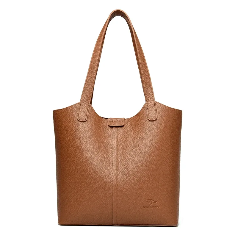 sac à bandoulière en cuir souple pour femmes, marque authentique, fourre-tout décontracté, couleur unie, sac à main design simple, sac de transport