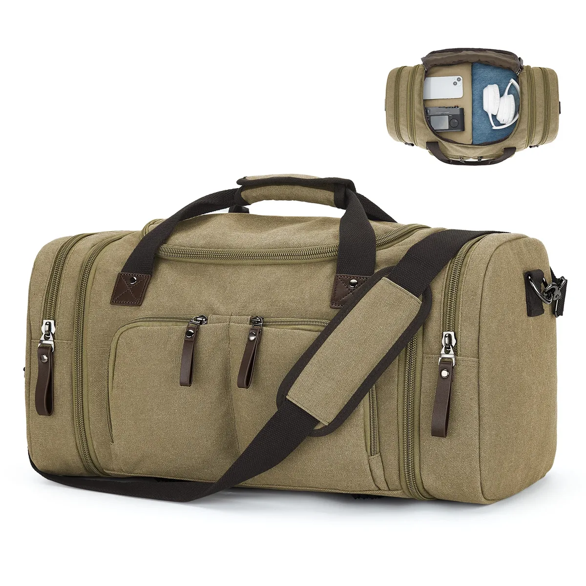 sac de voyage en toile pour hommes - sac de week-end extensible, bagage à main pour la salle de sport, les courts séjours, sac de voyage pour hommes et femmes