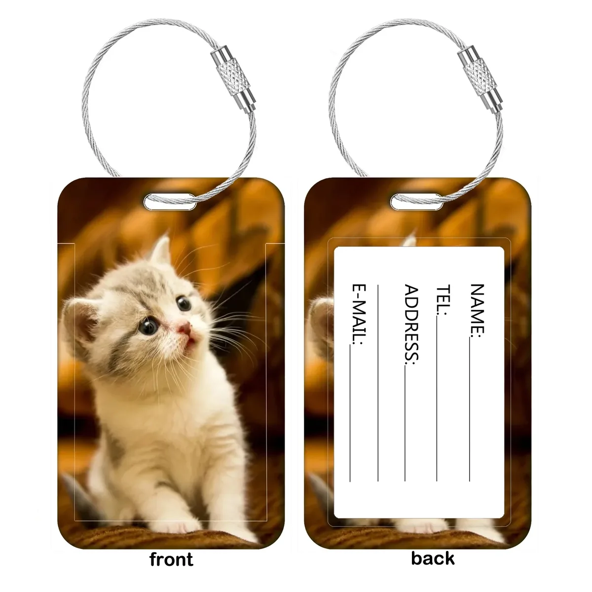 étiquettes de bagage chat mignon, porte-adresses et noms pour valises, étiquettes de bagage chaton, accessoires de voyage pour valises