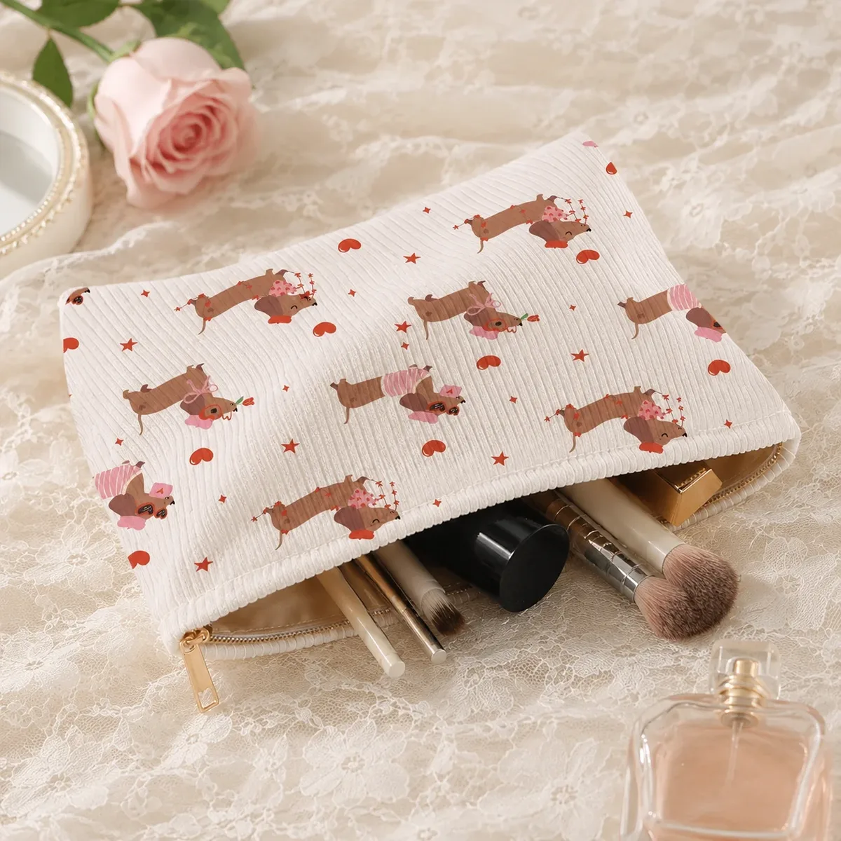sac à cosmétiques en velours côtelé pour femmes et filles, grande pochette à fermeture éclair pour maquillage, organisateur de toilette de voyage, trousse à crayons