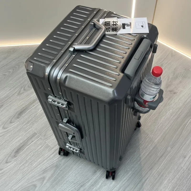 nouvelle valise cadre en aluminium bagage roulant avec porte-gobelet porte-cabine matériau pc valise sur roulettes grande capacité