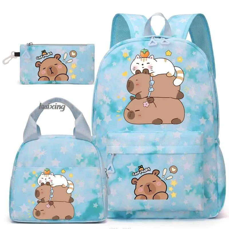 sac dos toile oxford université motifs capybara endormies fond bleu principal petit pochette enfant voyage