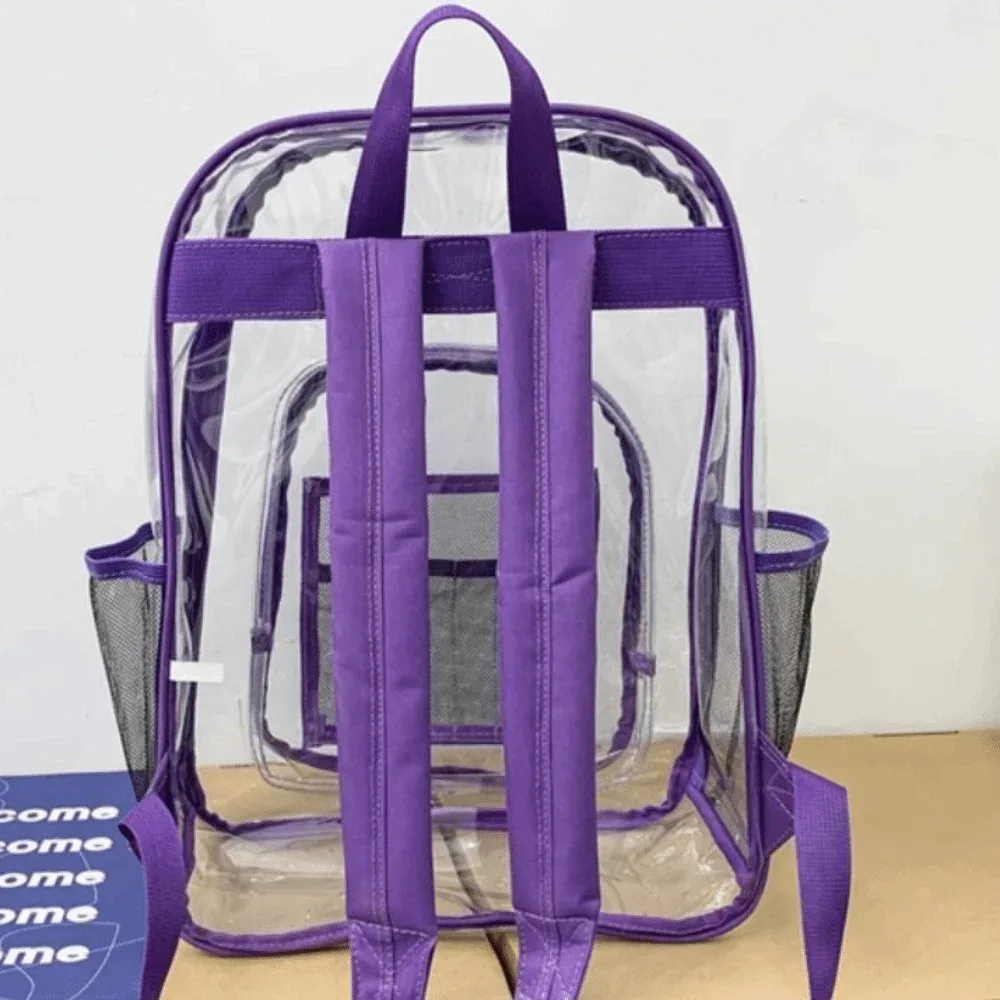 sac à dos transparent en pvc, étanche, grande capacité, sac d'école pour étudiants, multi-poches, sac à bandoulière transparent de style coréen, voyage