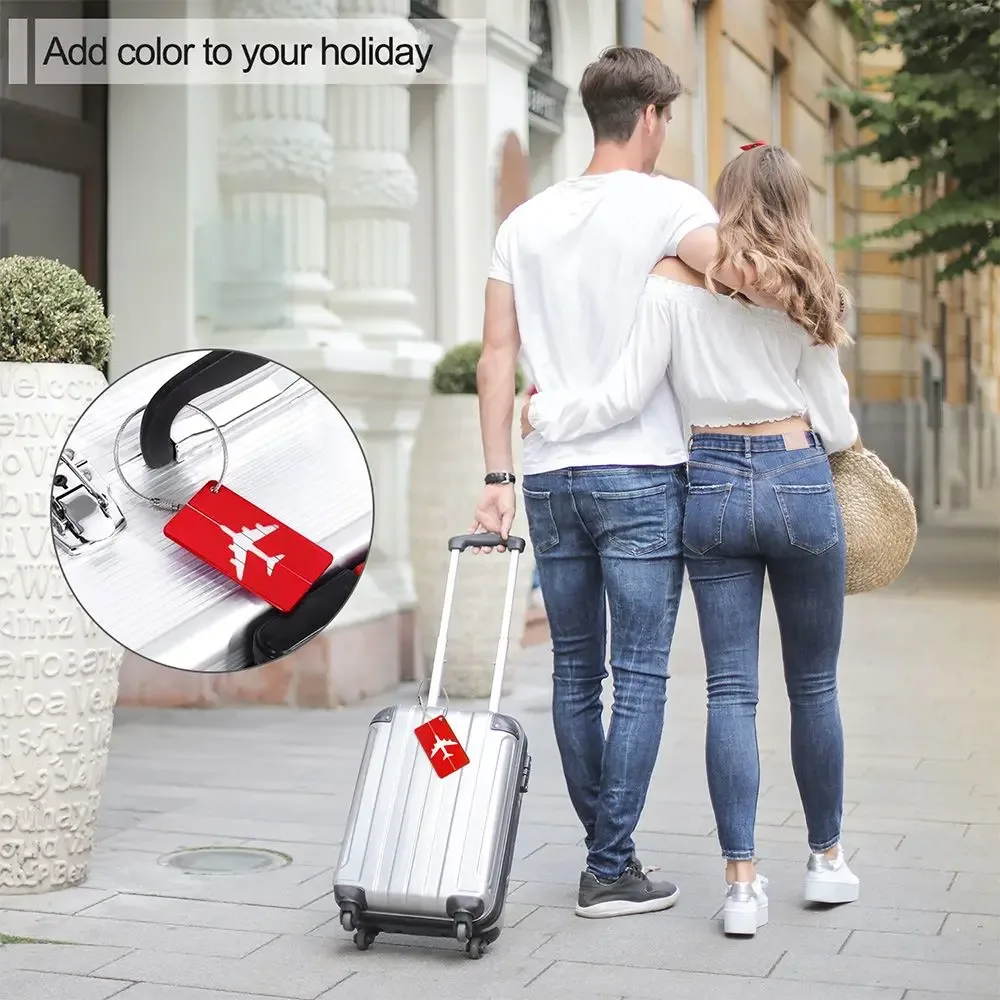 Étiquettes d'identification réutilisables en aluminium et acier inoxydable pour valises et bagages avec cordons, étiquettes de voyage pour bagages