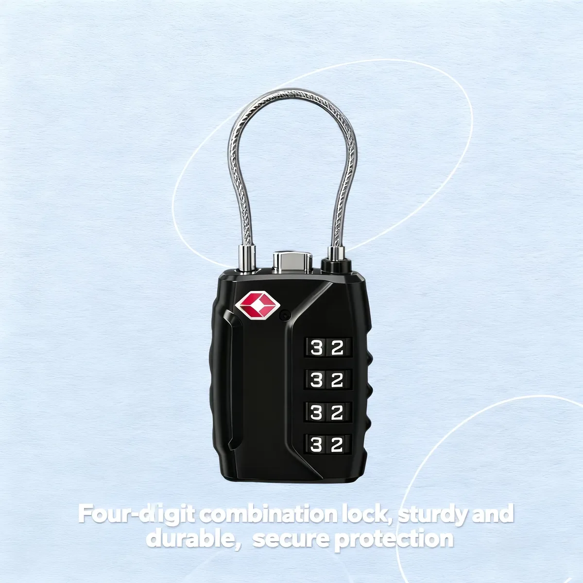 Cadenas à 4 chiffres compatible TSA avec câble en acier flexible, serrure à combinaison réinitialisable pour valise, sac à dos, sac de voyage