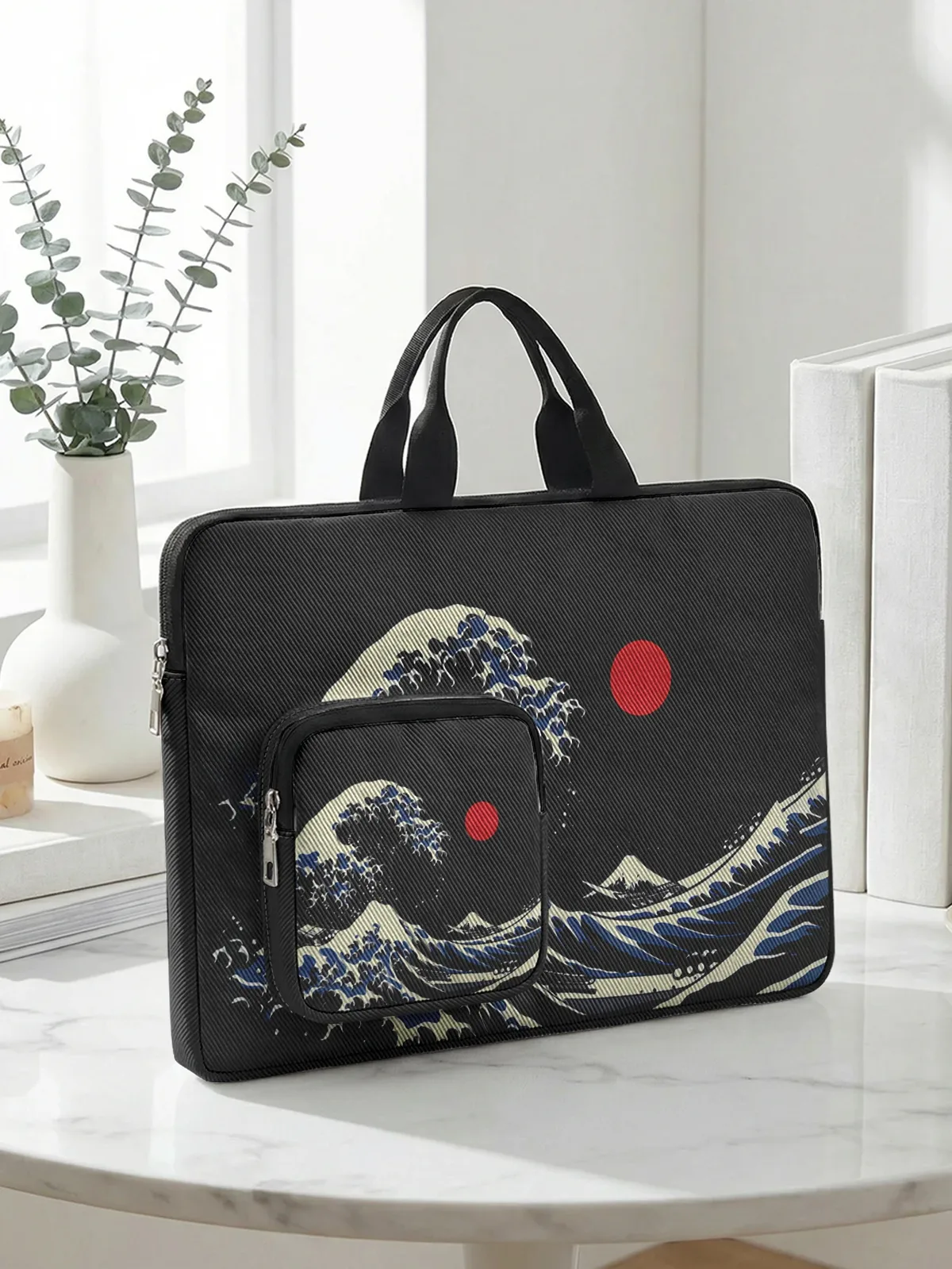 hokusai the great wave sac à main pour ordinateur portable avec poche supplémentaire, étui antichoc pour ordinateurs portables de 13 à 15,6 pouces