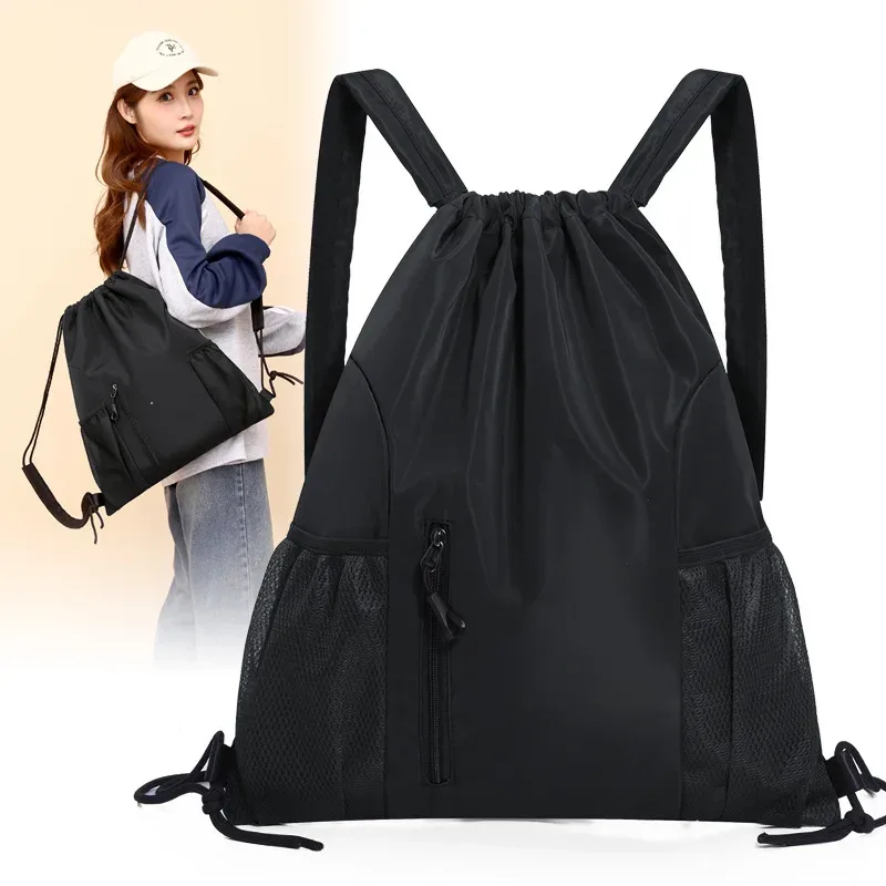 sac à dos oxford à cordon de serrage, grande capacité, couleur unie, décontracté, pour la gym, l'école, sac à dos multifonctionnel