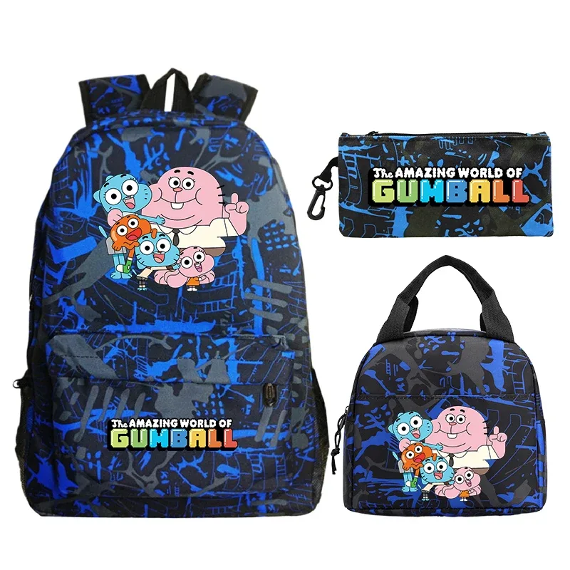 sac à dos the amazing world of gumball, 3 pièces, avec sac à crayons, sac à déjeuner, sac d'école pour étudiants, sac à dos de voyage, sac à livres pour garçons et filles, cadeau