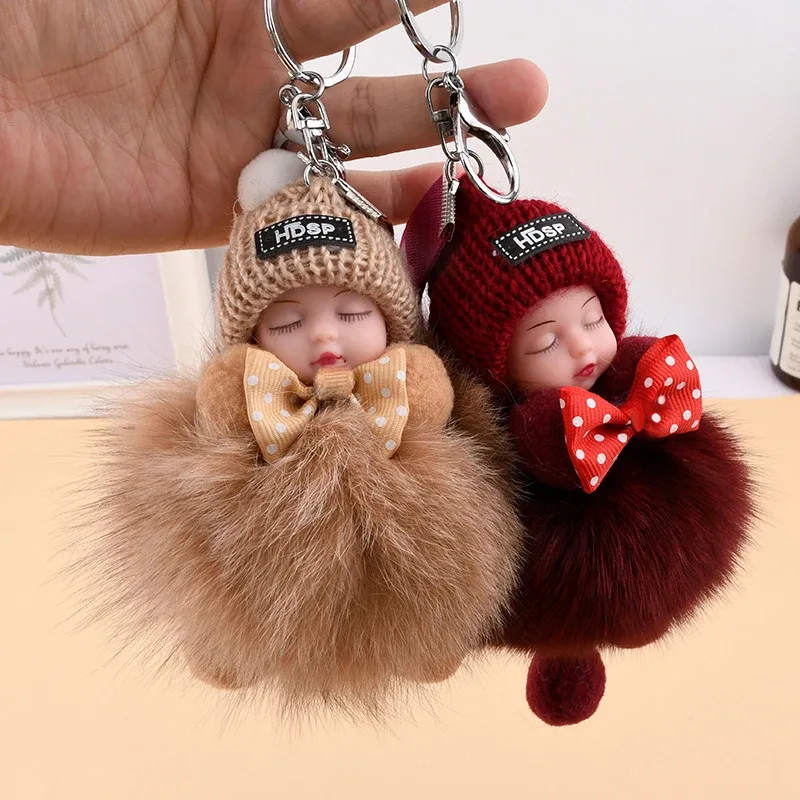 porte-clés mignon bébé endormi, pendentif en peluche moelleuse, porte-clés de voiture, breloque de sac à main tendance pour femme, décoration de sac à dos, cadeau