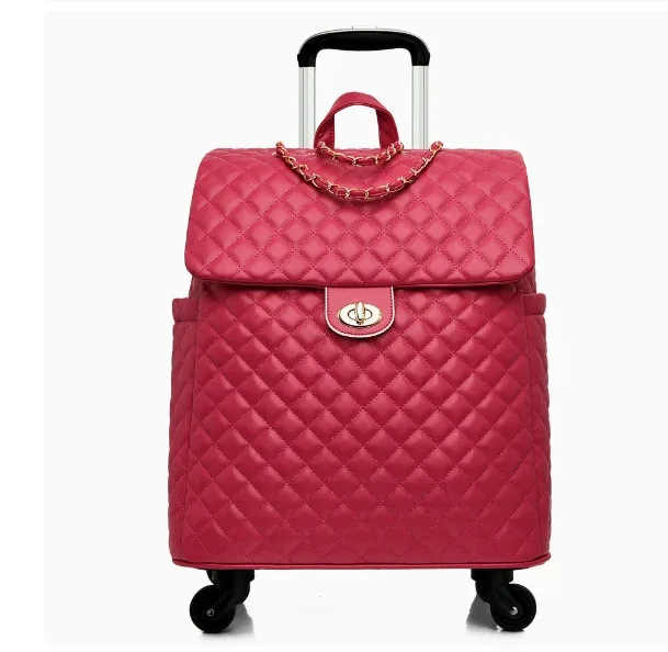 valise de voyage en cuir pu pour femme, motif diamant, étanche, taille cabine 20 pouces, sac à roulettes avec roues pivotantes