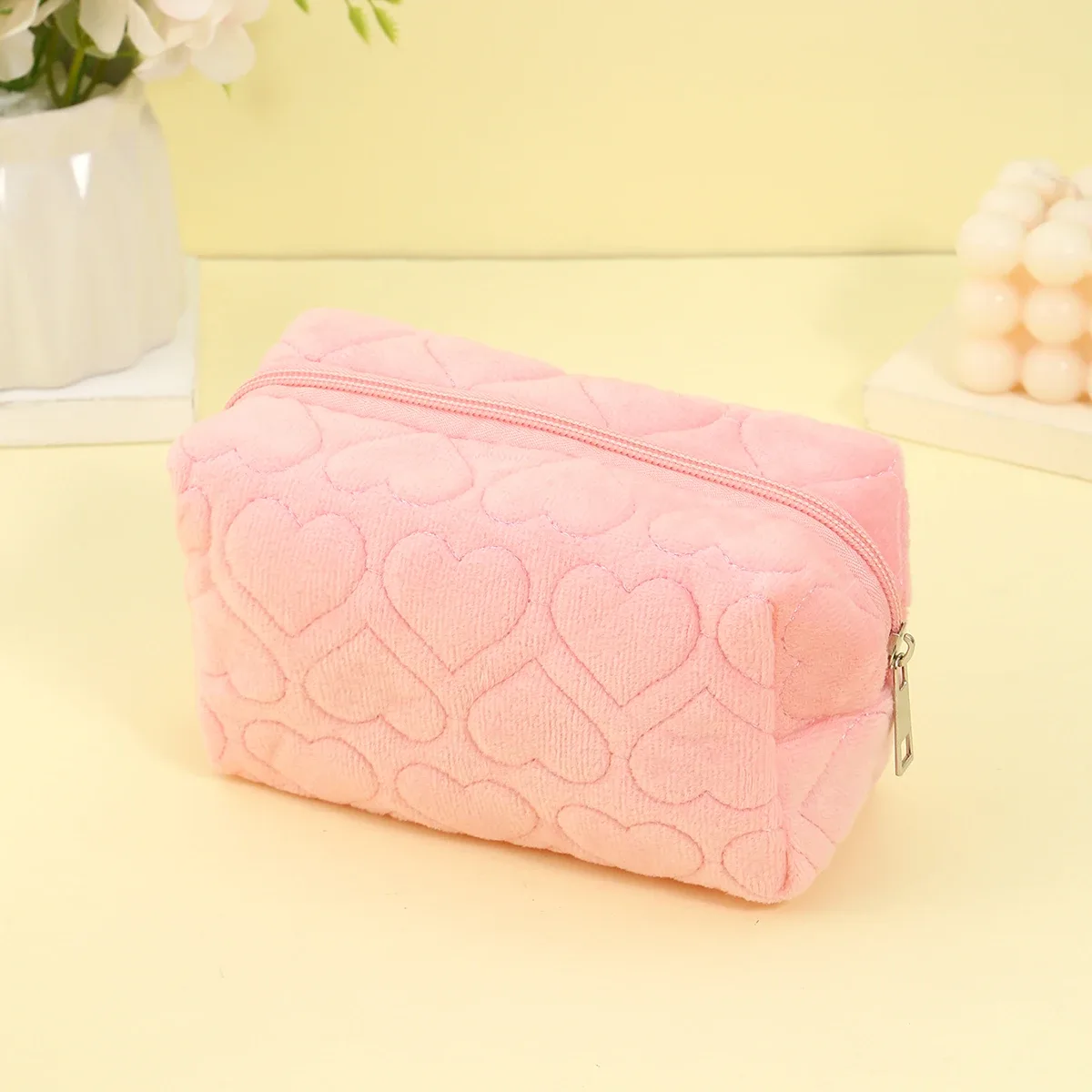 sac de maquillage à imprimé cœur, pochette de rangement portable à fermeture éclair pour femmes, sac à main de voyage pour cosmétiques et articles de toilette, cadeau de la saint-valentin et du nouvel an