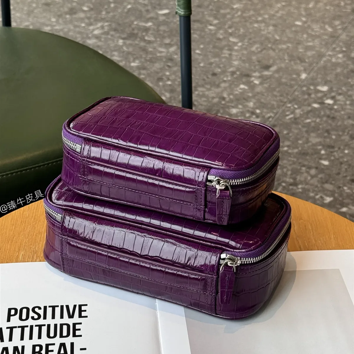 sac à cosmétiques portable en cuir de vachette véritable à motif crocodile, nouveau sac de toilette de voyage en cuir véritable, sac à maquillage pour femmes
