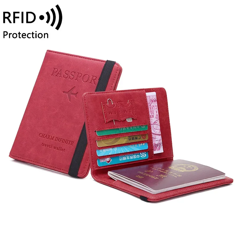 porte-passeport de voyage pour femmes et hommes, étui de protection rfid en cuir pu, porte-carte d'identité de crédit, portefeuille de protection pour billets
