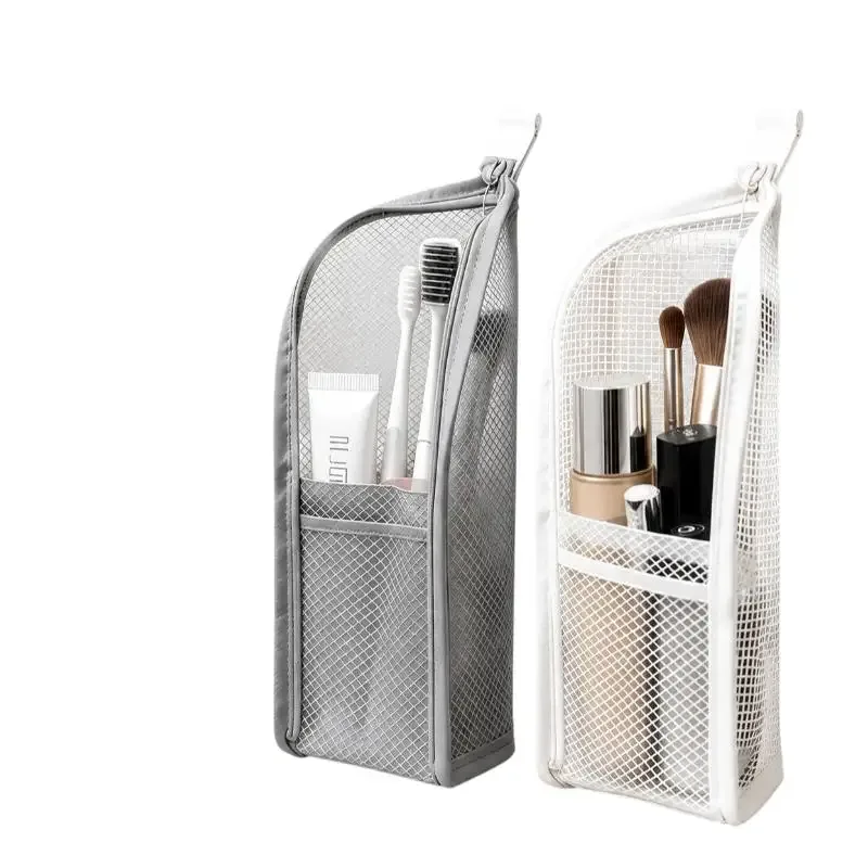 pochette de rangement respirante en maille multi-poches, trousse de toilette sur pied, organisateur de voyage portable pour les voyages d'affaires, les vacances et les séjours aux états-unis.