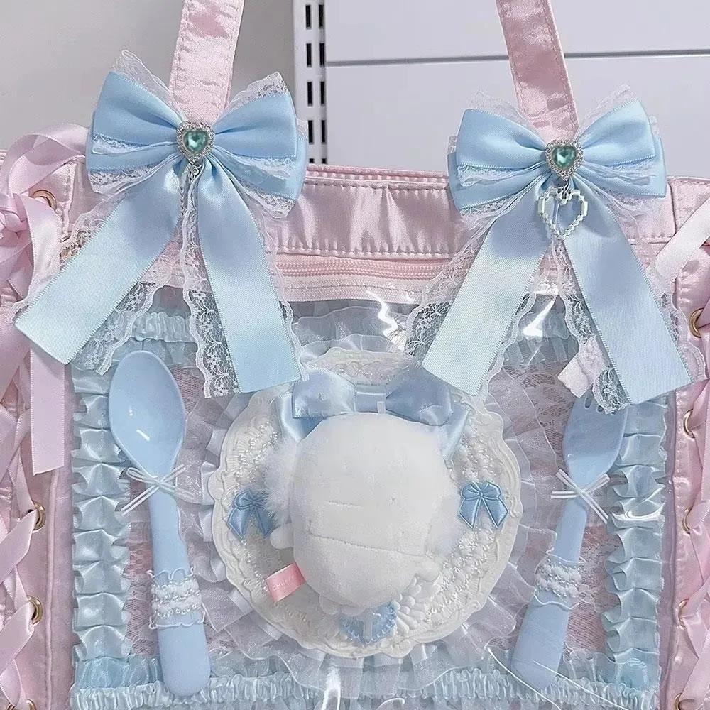 1/2pcs kit de nœuds en ruban à faire soi-même, double couche, avec pendentif en forme de cœur brillant, style lolita, pour sac à dos, avec clip en forme de cœur et diamant