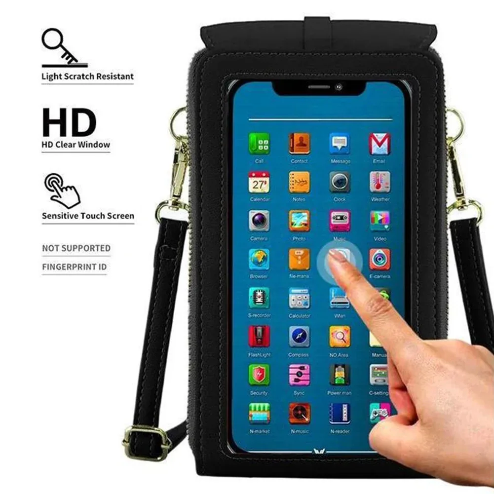 sac à bandoulière pour téléphone avec fenêtre tactile, en cuir premium, anti-rfid, léger, pour femme, portefeuille