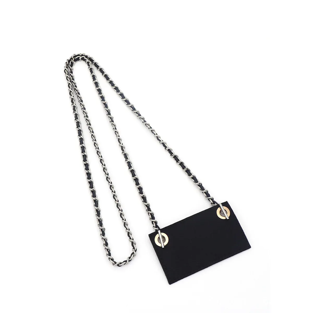 chaîne métallique maillons noir doré pochette cuir compacte fermoirs dorés accessoire voyage remplacement sacoche identification documents travail
