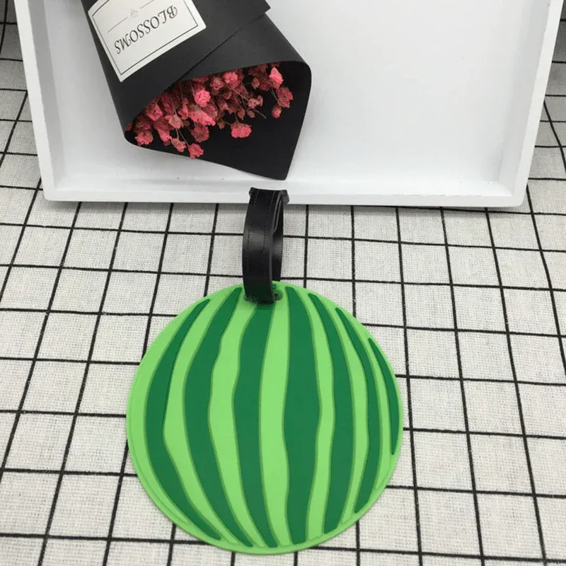 étiquette de bagage en silicone de dessin animé de fruits pour femmes/hommes, porte-adresse d'identification de valise, étiquette d'embarquement, accessoires de voyage portables