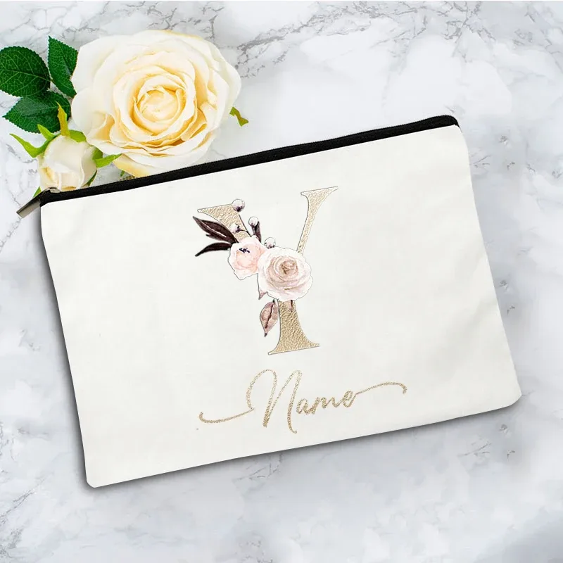 pochette à cosmétiques personnalisée avec nom, motif floral vintage, cadeau élégant pour femmes, demoiselles d'honneur, anniversaire, organisateur de maquillage