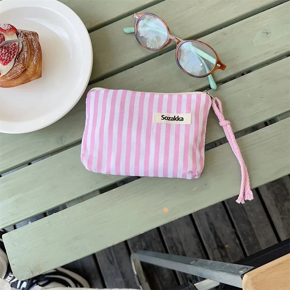 petit sac de maquillage cosmétique, mini sacs de rangement en toile rayés pour femmes, étui de maquillage pour rouge à lèvres, sac à main mignon pour enfants, pochette pour pièces de monnaie