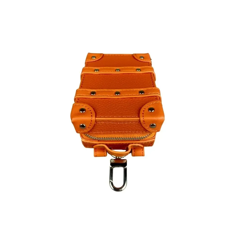 mini breloque de sac porte-clés de valise de luxe en cuir véritable – pendentif de coffre clouté avec rangement (écouteurs, clés, rouge à lèvres, pièces de monnaie)