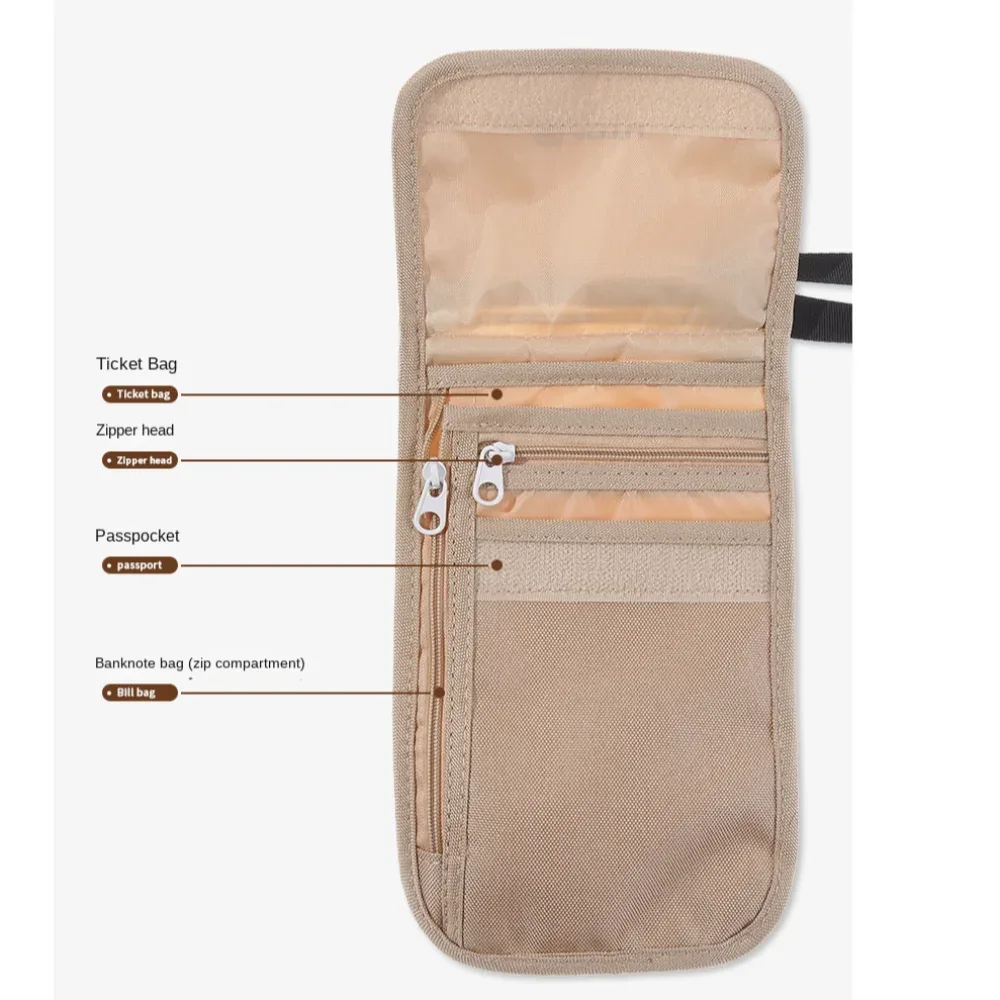 accessoires de voyage portefeuille de voyage kaki noir porte-billets pochette de voyage pour le cou housse de protection pour passeport étui à documents en nylon