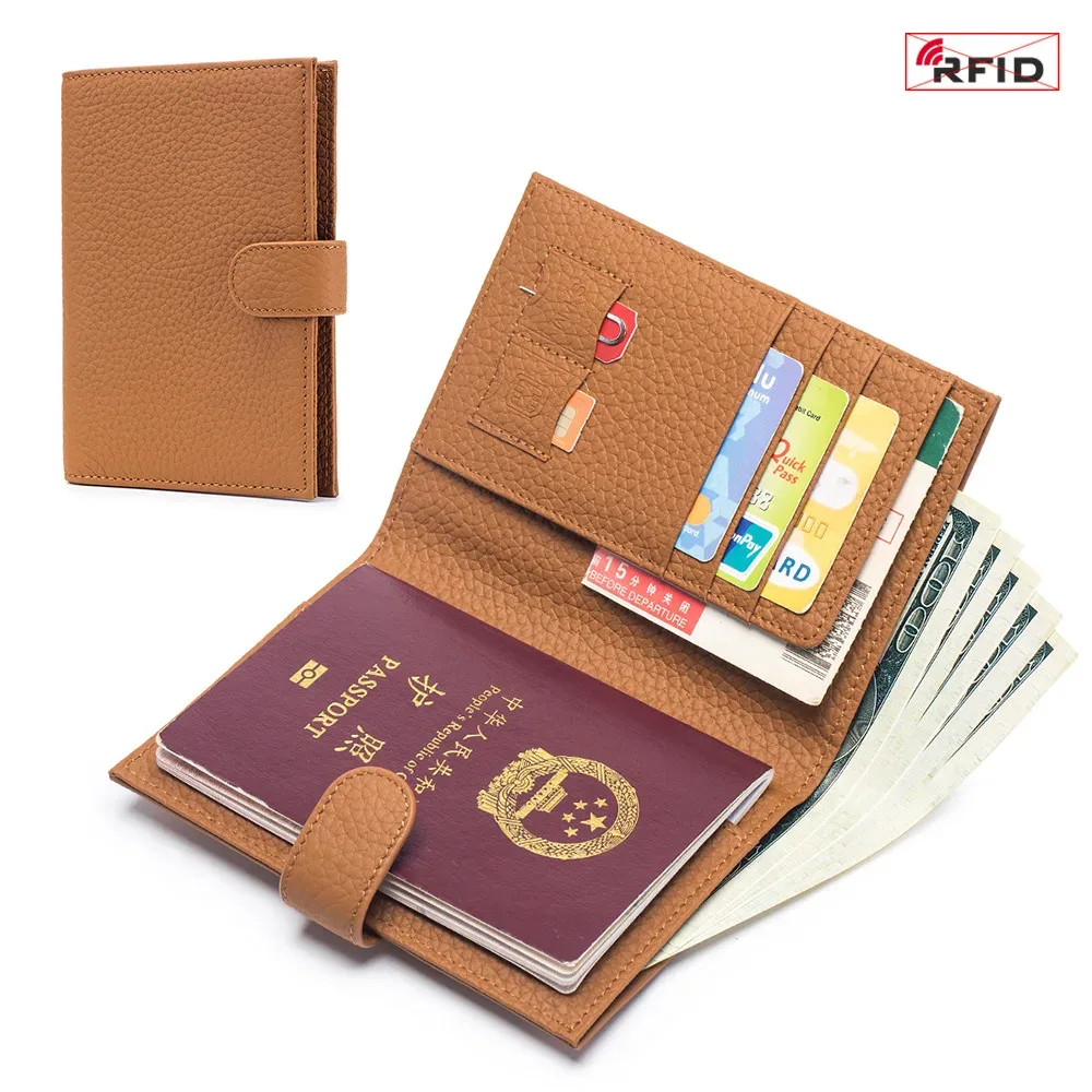 porte-passeport en cuir de vache véritable pour hommes et femmes, portefeuille de voyage avec poche zippée, porte-cartes, portefeuille à deux volets à blocage rfid