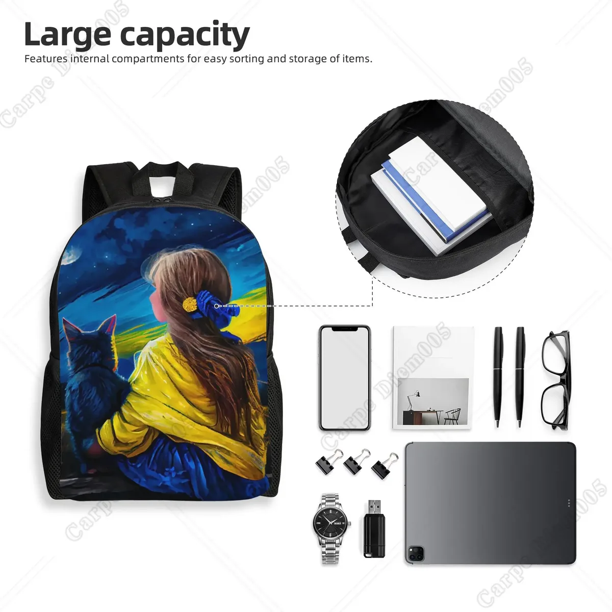 sac à dos de peinture d'interconnexion de sensation d'ukraine, sacs d'école, sacs de voyage d'université, convient pour ordinateur portable de 15 pouces, polyester unisexe avec fermeture à glissière