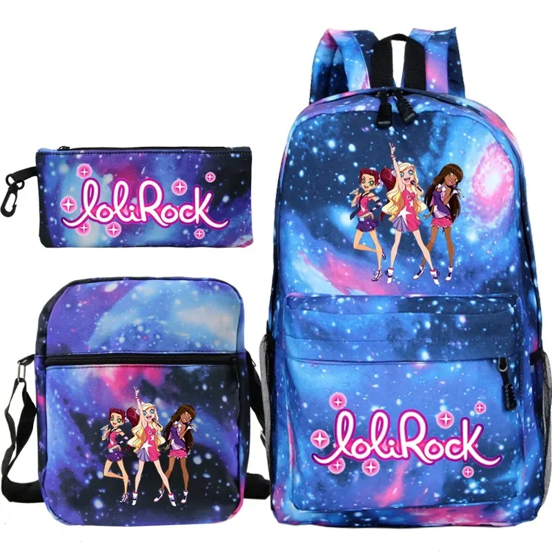 ensemble de sac à dos lolirock mignon pour garçons et filles, sacs d'école animés, sac à dos de voyage pour hommes et femmes, cadeau pour adolescents, 3 pièces