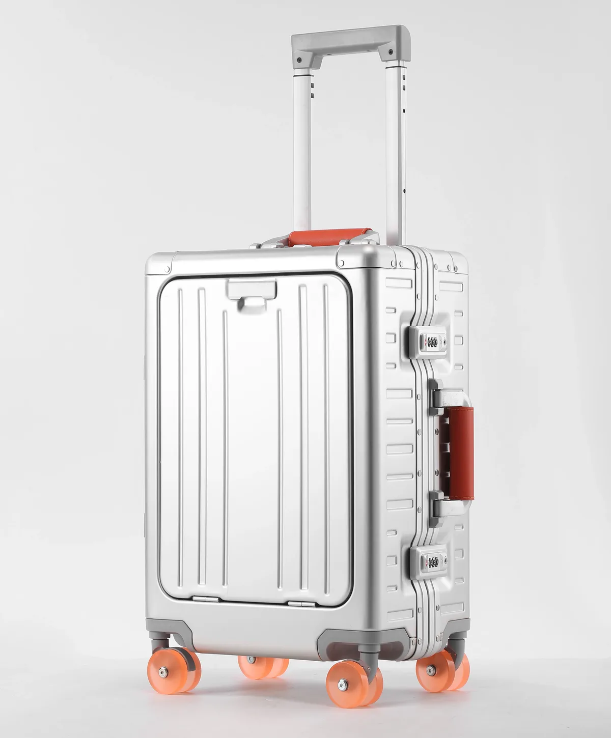 valise aiweiny en alliage d'aluminium et de magnésium, ouverture frontale, 360° ° valise de voyage/à main avec roues silencieuses en tpe, serrure tsa