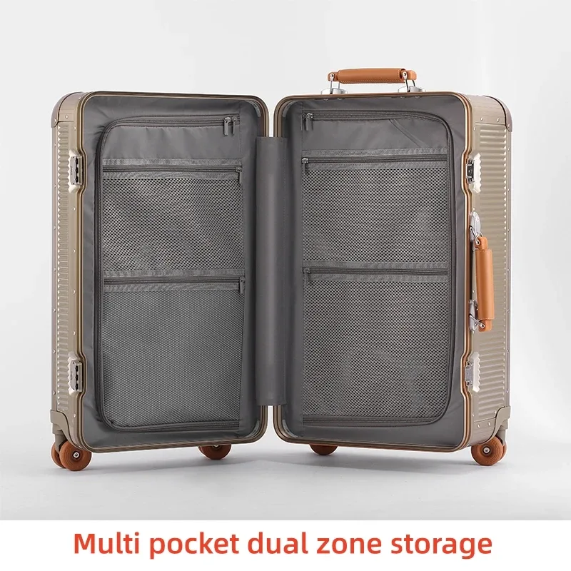 nouvelle valise 2026 avec cadre en aluminium, serrure tsa, sac de voyage à roulettes, matériau pc de haute qualité, bagage à roulettes 20/24/28 pouces
