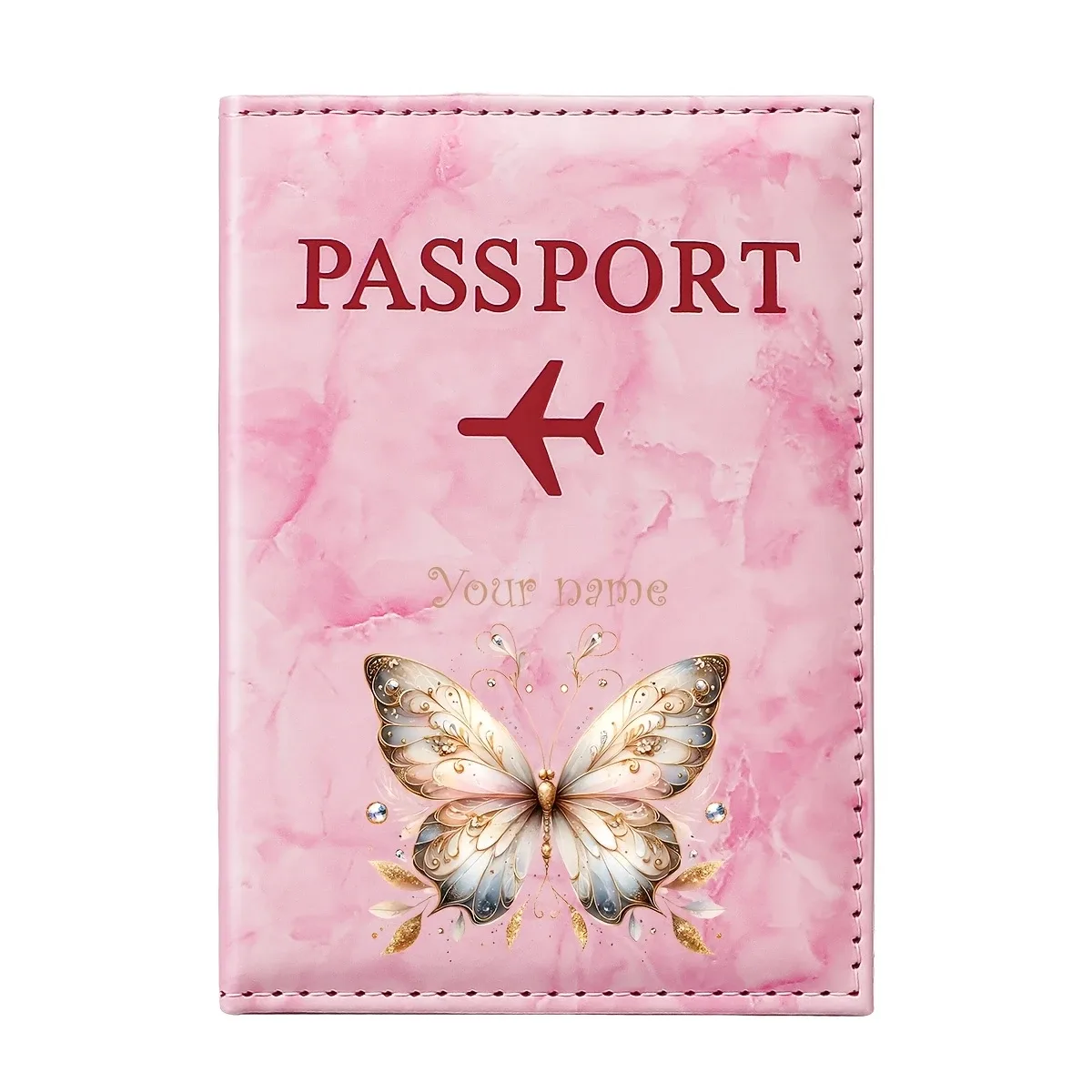 porte-passeport personnalisé avec nom, style rétro, motif papillon, en pu, avec un magnifique mélange de motifs papillon