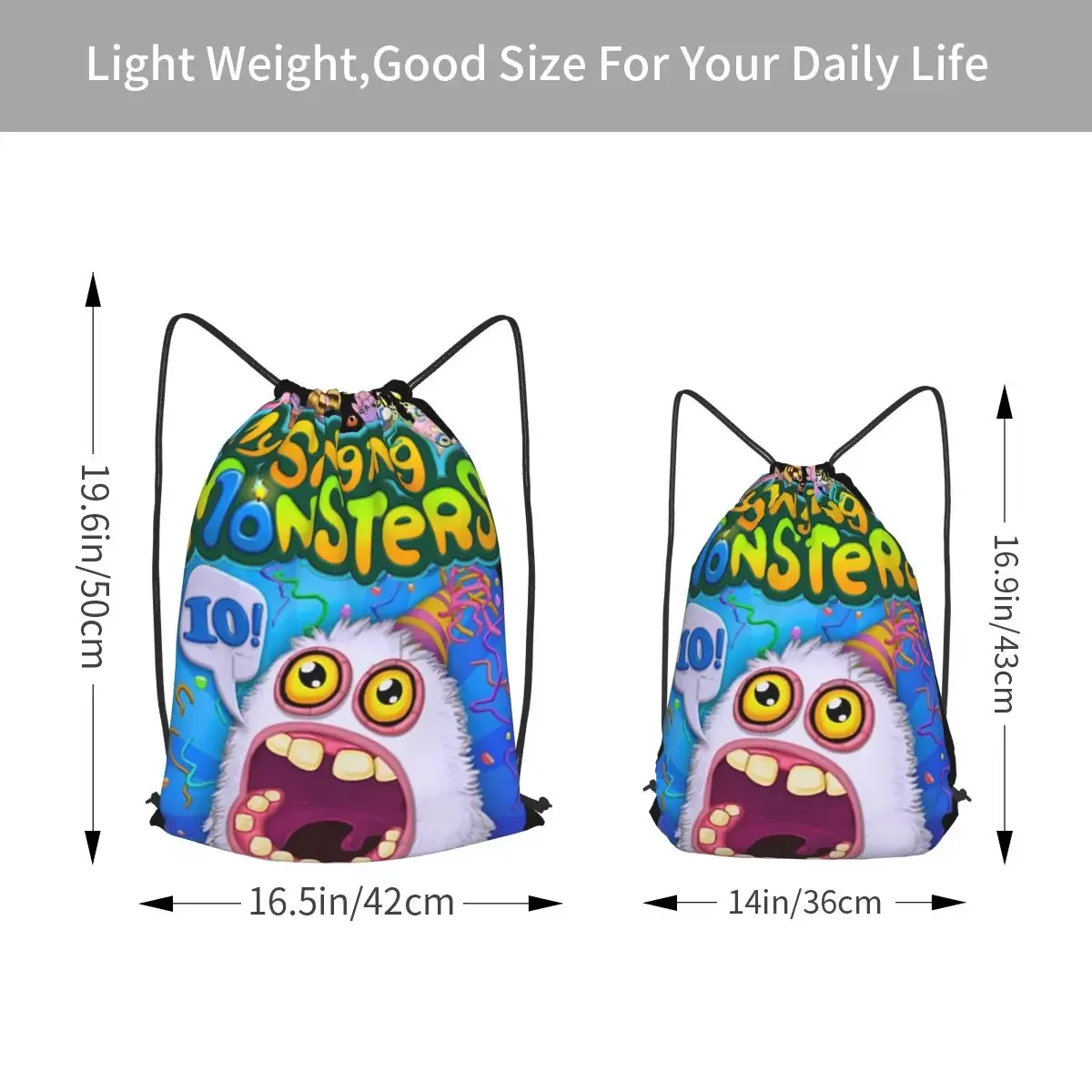 wubbox my singing monsters sacs à dos multifonctions avec cordon de serrage, sacs de sport, sacs à livres pour hommes, femmes, étudiants