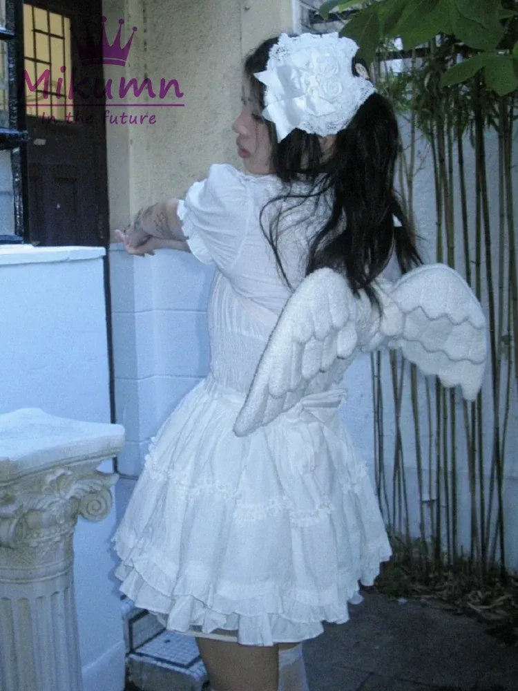mikumn – sac à dos en peluche ailes d'ange blanches, uniforme japonais y2k kawaii mignon lolita jk, sac de cosplay pour fête/cadeau d'anniversaire/école