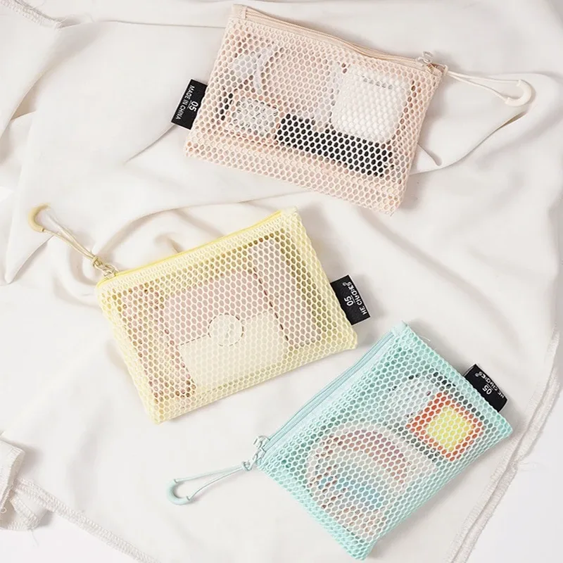 sacs à cosmétiques transparents en maille, petit sac de maquillage transparent et mignon, étui de rangement de toilette de voyage portable, pochette de rangement de rouge à lèvres